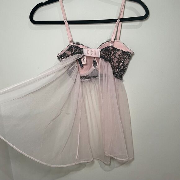 NWT 34C Victoria's Secret Pink Sheer‎ Open Back Flowy Black Lace Bra Top Sexy - Picture 5 of 7